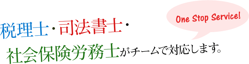 税理士・司法書士・社会保険労務士がチームで対応します。